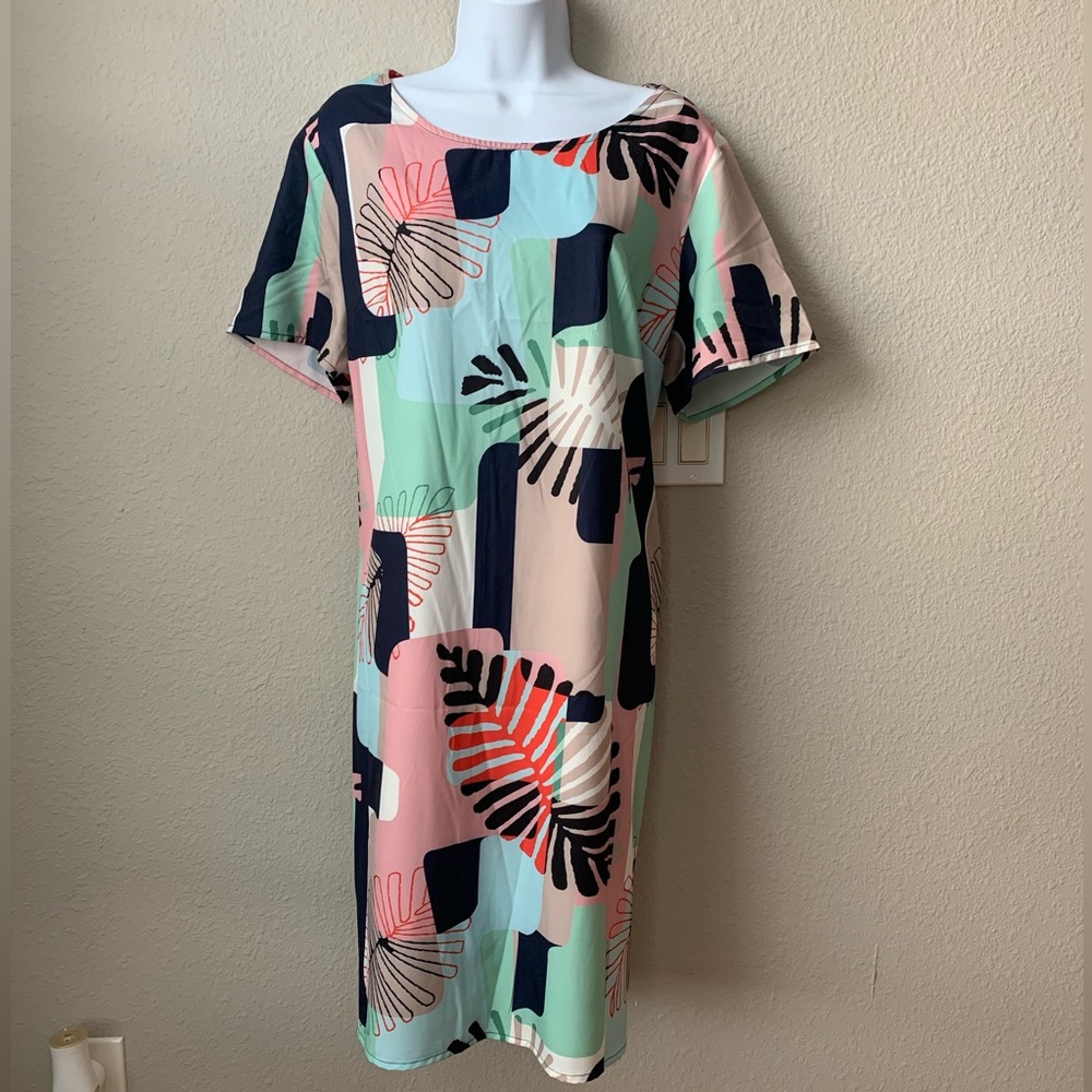 Plus Tropical Print Dress 1XL